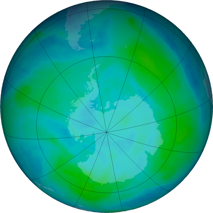 Antarctic ozone map for 21 January 2016